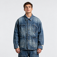 Veste en jean décontractée à logo personnalisé, best-seller, en coton, bleu vintage, à manches longues, pour hommes