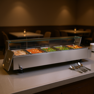 Calentador de Alimentos Comercial Eléctrico de 5*8 Qt para Mostrador con Protector de Vidrio, Equipo de Calentamiento y Mantenimiento de Alimentos en Acero Inoxidable - Product Image 2