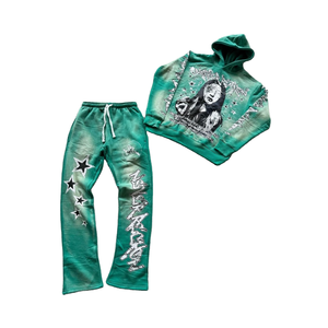 Unisex Vintage Style 100% Cotton Eco-Friendly Fleece <b>Sweat</b> Suits Solid Jogger Sets All-Printed Baggy Winter Tracksuit Plus Size - Product Image 1