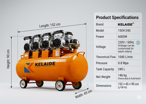 Compresseur d'air industriel KELAIDE 1040L/min, à piston, 6000W, sans huile, débit de 240L, réservoir fixe - Product Image 4