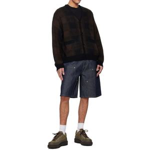 Shorts en jean à double genouillère pour charpentier avec logo personnalisé, en coton épais, coupe large, avec empiècements renforcés, en denim bleu rigide - Product Image 4