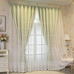 Rideau <span class=keywords><strong>double</strong></span> couche à couleurs multiples de luxe Rideau occultant haut avec voile brodé pour salon chambre à coucher - Product Image 5