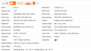 60Hz 1920)1080 IPS Innolux 15.6นิ้ว WLED LCD แผง TFT ประเภทที่มีความละเอียด1920*1080และอายุการใช้งาน50K ชั่วโมงสำหรับอุตสาหกรรม - Product Image 2