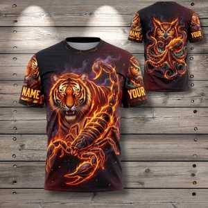 Maglietta personalizzata Tiger Scorpion con nome personalizzato Fire Fantasy AOP Tee - Product Image 1