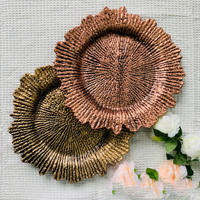 Assiettes rondes dorées de 13 pouces en plastique effet corail pour dîner, mariage, décoration élégante, sous-assiette en acrylique – Grande Vente
