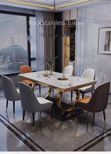 Desain Italia meja makan mewah Modern <span class=keywords><strong>Set</strong></span> mewah kelas atas pernikahan warna emas Harga Murah meja makan marmer - Product Image 4