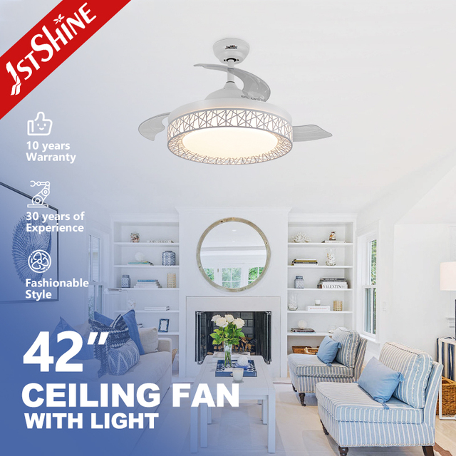 1stshine Remote Control Factory Direct Professional Modern Design Smart Home Retractable Blades Ceiling Fan With Led Light