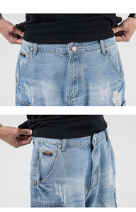 Nouveau modèle de short <span class=keywords><strong>chino</strong></span> déchiré en jean pour <span class=keywords><strong>homme</strong></span>, design personnalisé, respirant, taille mi-haute, décontracté, coupe ample, multi-poches - Product Image 3