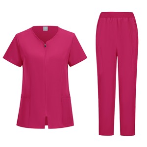 Women's Zipper Scrub Set Moisture Wicking Hospital Uniform Two Piece Medical Workwear <b>Top</b> And Pants For Nurses - Product Image 3