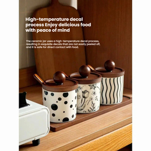 Juego de Tarros de Cerámica Contemporáneos para Sal, Pimienta y Especias con Tapa de Madera y Bandeja, Ecológicos, Duraderos, Ligeros y Portátiles para Cocina - Product Image 3