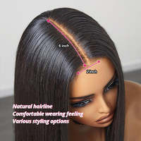 Peluca frontal de encaje sin pegamento 2*6 Kim Closure 13X4 de cabello virgen Remy vietnamita con gorra elástica, estilo bob personalizable para mujer