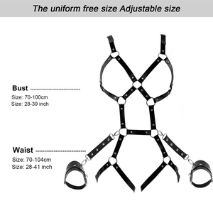 BDSM Body in Pelle con Manette per Donne, Giocattoli Erotici per Adulti, Giochi SM Regolabili, Nero - Product Image 4
