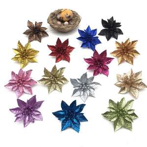 Flores Navideñas Artificiales de Poinsettia de 7.5cm, Ecológicas, de Alta Calidad, con Brillantina, Decoraciones Navideñas, <span class=keywords><strong>Precio</strong></span> de Mayoreo, Gran Venta - Product Image 4