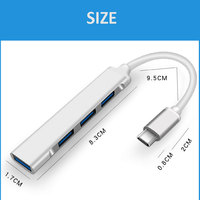 Hub Tipo C de 4 Puertos, Divisor USB-C/Tipo C USB 3.0, Adaptador OTG, Cable de Aleación de Aluminio para Macbook Pro, PC, Accesorios para Laptop