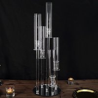 Candélabre en verre cristal 5 têtes 80 cm, porte-bougies pilier transparent, centres de table pour mariage, décoration de fête et de mariage