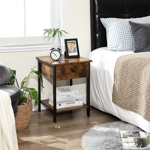 Bedroom Nightstand <strong>Bedside</strong> <strong>Table</strong> With Drawer Shelf <strong>Industrial</strong> Style Side End <strong>Table</strong> - Product Image 3