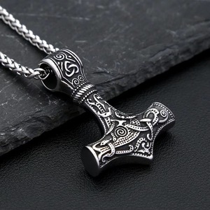 yunnique Thor's Hammer Pendant Necklace Stainless Steel Men's Viking Rune Design Gift Jewelry - Product Image 1