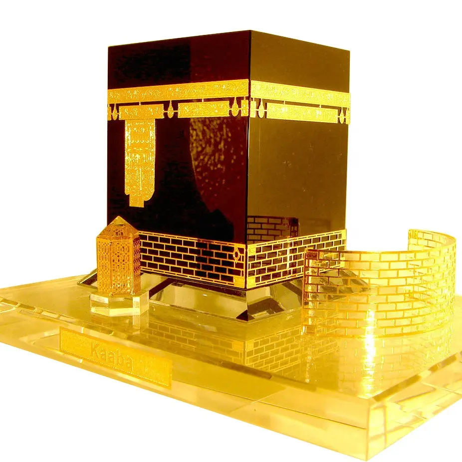 मुस्लिम तीर्थयात्रियों के लिए अद्वितीय हाथ सोने की कांच क्रिस्टल काबा हाउस मॉडल गहने