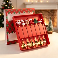 Ensemble de couverts en acier inoxydable poli miroir avec motif de dessin animé de Noël, avec boîte cadeau pour les fêtes de fin d'année