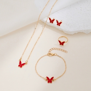 Ensemble de bijoux papillon en alliage avec collier, bracelet, boucles d'oreilles et bague, quatre pièces, tendance et élégant - Product Image 5