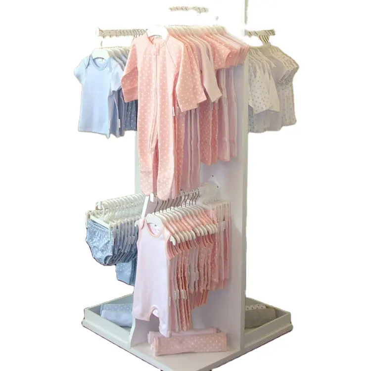 Kids Clothes Shop Decoration Fixture Free Standing Baby Clothing Store Wooden Clothes Display Stand