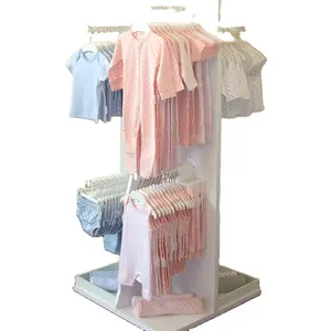 Kids Clothes Shop Decoration Fixture Free Standing Baby Clothing Store Wooden Clothes Display Stand Clothing Display Rack