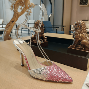 Mules Jimmy con Tacón de Cristal Degradado Brillante y Cadena en el Tobillo, Zapatos de Tacón de Aguja con Punta Puntiaguda para Eventos Especiales - Product Image 4