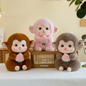 <span class=keywords><strong>En</strong></span> gros, Peluches mignonnes singe tenant une pêche, 3 couleurs, pour machine à griffes, cadeaux d'anniversaire pour enfants et décoration intérieure - Product Image 5