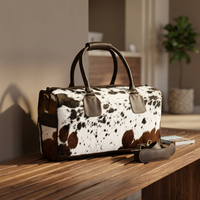 Peau de vache Polochon Cheveux sur le Cuir Voyage Sac Peau De Vache Bagages Sac avec Bretelles