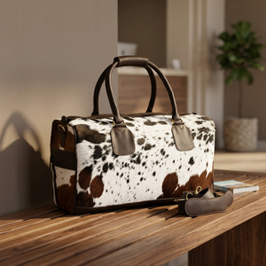 Peau de vache Polochon Cheveux sur le Cuir Voyage Sac Peau De Vache Bagages Sac avec Bretelles - Product Image 3