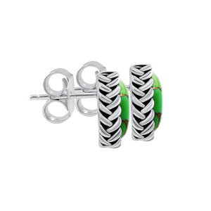 GOURIK Green Copper Turquoise <b>Stud</b> Earrings 925 <b>Sterling</b> <b>Silver</b> Vintage Claw Setting Oxidized Women's Everyday Wear - Product Image 2