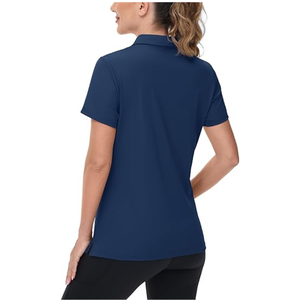 Polo en polyester tricoté uni de couleur personnalisée pour femmes / unisexe, manches courtes, séchage rapide, vêtements décontractés - Product Image 2