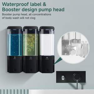 Distributeur de shampoing mural à 3 chambres pour usage domestique sans perçage <span class=keywords><strong>Porte</strong></span>-<span class=keywords><strong>savon</strong></span> rechargeable pour salle de bain hôtel - Product Image 6