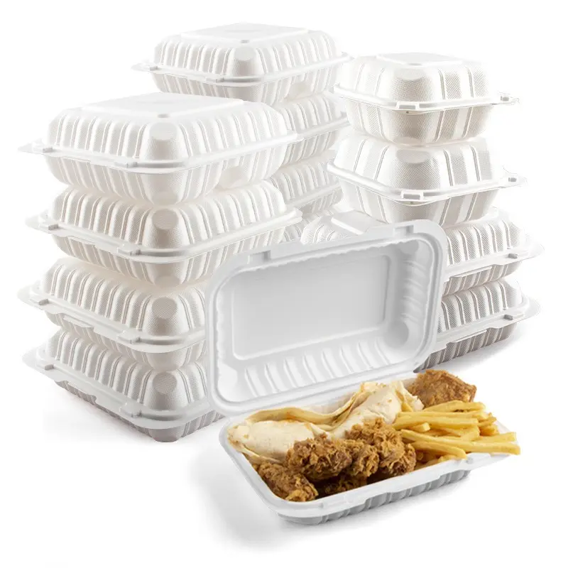 Klappbare biologisch abbaubare Mikrowelle Lebensmittel behälter herausnehmen Mahlzeit Prep Plastic Away Clam shell Verpackung To Go Lunch Box