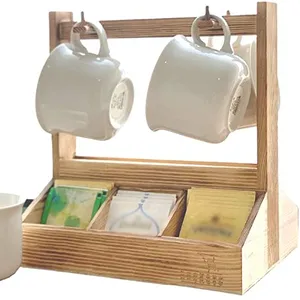 Junji Boerderij Thee Bag Organizer Houten Koffie Doos Caddy Dubbelzijdig Thee Bekerhouder Opbergdoos