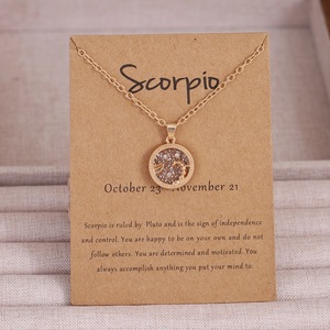 Nouveau Collier Tendance en Alliage avec Chaîne à Maillons <span class=keywords><strong>Signes</strong></span> du Zodiaque et Carte de Vœux, Pendentif Pièce Astrologique Horoscope pour Couple et Fête - Product Image 2