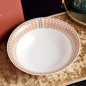 High Quality Luxury Modern Eco-Friendly European Porcelain 9-Inch Deep Plate with Plant Pattern Wedding Dinnerware - Product Image 1
