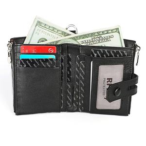 Andong Short <b>Wallet</b> Purse <b>for</b> <b>Men</b> Women Genuine Cow Leather Fashion RFID Block <b>Card</b> <b>Holder</b> <b>Wallets</b> Purses with Chain Strap - Product Image 5