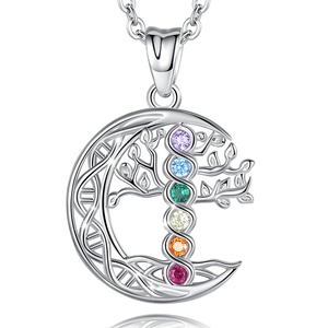 Colgante de árbol de la vida familiar de Circonia cúbica, collar de plata de ley 925, piedra de nacimiento - Product Image 1