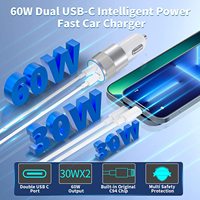 60W USB C Rapide Chargeur De Voiture 2 Ports PD 3.0 Chargeur De Voiture Adaptateur Double Type C PD pour IPhone13 12 Pro Max Samsung Galaxy Note Android