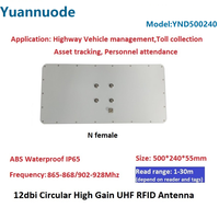 Antenne RFID UHF longue portée Yuannuode 1-35m, 12dBi, polarisation circulaire, gestion des véhicules sur autoroute, protocole ISO 18000-6C