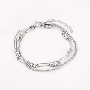 Geometric Beaded Splicing Double Layered Bracelet Unisex <b>Titanium</b> Steel Jewelry - Product Image 1