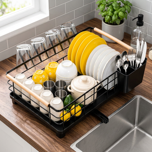 Modern Metal Dish <b>Rack</b> With <b>Utensil</b> Holder Detachable Design For Kitchen Storage Single Tier Standing Type - Product Image 6