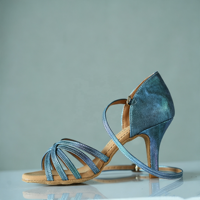 Chaussures de danse salsa et latine professionnelles pour femme, bleu paon, talon moyen, semelle souple, classiques, 5 brides, modèle basique