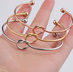 18k Gold Stainless Steel Wire Diameter <strong>Knotting</strong> Rope Heart Opening <strong>Bangle</strong> Minimalist Fashion Jewelry - Product Image 1