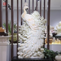 Sculpture de paon debout en marbre blanc, statue d'animal en pierre naturelle de luxe pour la décoration de jardin extérieur de grande taille HADUN