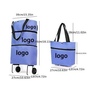 2 1 <b>Foldable</b> Shopping <b>Trolley</b> Wheels Oxford Fabric Collapsible Reusable Tote Bag Letter Pattern Die Cut Handle Shoulder - Product Image 4