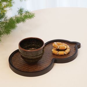Bamboo Woven Tea Tray Herringbone Pattern Handmade Serving Tray For Tea Set Residential Use - Product Image 2