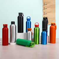 Bouteille d'eau sportive grande capacité en aluminium, style américain, à couche unique, avec sangle de transport, idéale pour la randonnée, pour hommes et femmes
