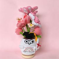 Pot Bunga Topi Wisuda Rajutan Crochet Buatan Tangan dari Benang Rajut, Hadiah untuk Mahasiswa, Ornamen